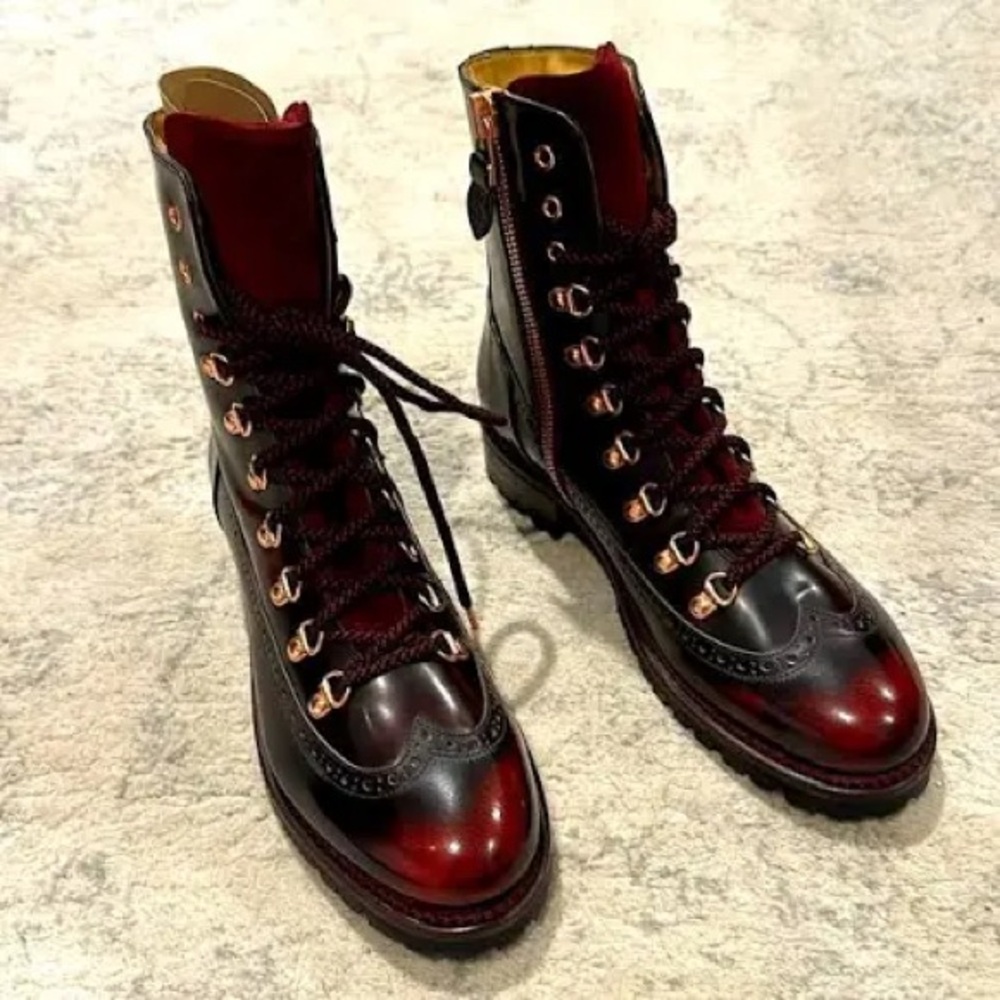 NIB Angela Scott Mr. Bernard Bordeaux Boots 37.5 - Picture 8 of 9